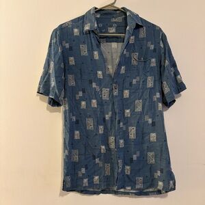 Men's Blue Patterned Short Sleeve Shirt